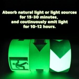 5M 길이 비상구 발광 테이프 방수 안전 출구 마커 미끄럼 방지 바닥 어둠 속에서 빛나는 표시 화살표 디자