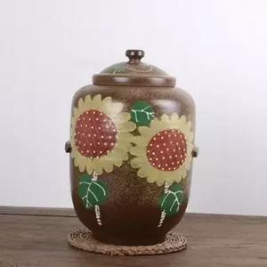 보관 손잡이 쌀독 해바라기 용기 항아리 도자기 쌀통 10kg