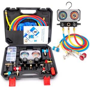 AC 게이지 세트 R1234yf R134a R404a 냉매용 매니폴드 세트, 자동차 프레온 충전 및 배기용 호스 퀵 커플러 포함