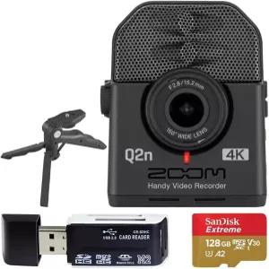Zoom Q2n-4K 초고화질 핸디 비디오 레코더 + 128GB 메모리 카드(SD 어댑터 포함) USB 카드 리더 테이블