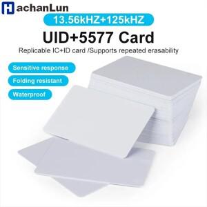 10pcs 듀얼 주파수 RFID 13.56MHz UID + 125KHz T5577 재기록 가능한 흰색 카드 액세스 제어 칩 복제 복합