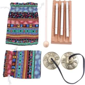 명상 악기 2종 세트 - 티베트 팅샤 심벌즈와 청둥오리 삼음 차임벨 타악기 요가 기도 교사 교실 선물용