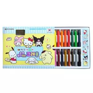 유아 손에안묻는 산리오 이름표 크레파스 24색 5세아이 조카선물 미술용품 색칠