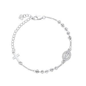 여성용 종교 선물 묵주 팔찌-14K 금도금 Virgen de Guadalupe 구슬 크로스 참 링크 체인, 확인 세례 첫 성찬 대모를 위한 다인티 성모 마리아 가톨릭