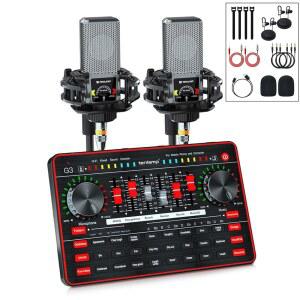 사운드 카드 오디오 믹서 10램프 2개 3 5mm 스튜디오 콘덴서 마이크 및 G3 인터페이스 보드 보이스 체인저 PC 녹화용 팟 트 장비 번들 게임 라이브 스트리밍