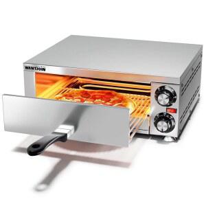 원트조인 피자 오븐 실내 전기 조리대 스테인리스 스틸 상업용 메이커 가정용 바 트럭용 타이머 크럼 트레이 1100W와 함께 12인치 피자에 맞습니다