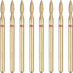 하핑턴 8pcs 200-230 그리츠 다이아몬드 연삭 비트 2.1mm 타원형 헤드 2.35mm 생크 길이 8mm 티타늄 도금