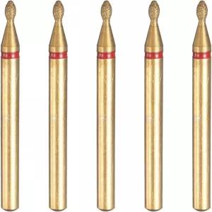 하핑턴 5pcs 200-230 그리츠 다이아몬드 연삭 비트 1.3mm 타원형 헤드 2.35mm 생크 3.6mm 길이 티타늄 도금