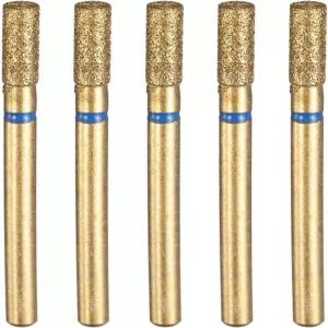 하핑턴 5pcs 120-140 그리츠 다이아몬드 연삭 비트 2.5mm 실린더 헤드 2.35mm 생크 10mm 길이 티타늄 도금