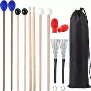 4쌍 드럼 스틱이 있는 망치 타악기 키트(팀파니 고무 마림바 5A) 2개 스틱 감쇠기 실로폰 팀파니 베이스