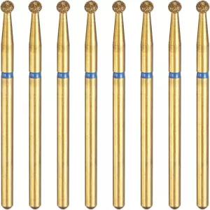 하핑턴 8pcs 120-140 그리츠 다이아몬드 연삭 비트 2.5mm 볼 헤드 2.35mm 생크 길이 티타늄 도금 스톤 샌딩