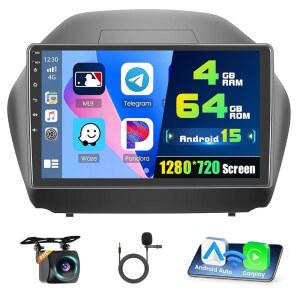 현대 투싼 IX35 2010-2015용 4+64G 안드로이드 15 카 라디오 스테레오, 무선 카플레이 오토 DSP, 10 u2019 IPS 터치스크린 블루투스 5.0 GPS 5G WiFi SWC 듀얼 USB 음성 제어