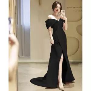 블랙 럭셔리 드레스 파티 머메이드 피쉬테일 모던 오프숄더 무대복 연주희 이브닝