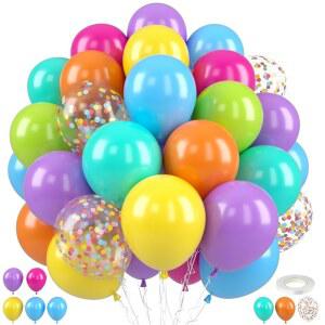 생일 베이비 샤워 여름 토픽 파티 장식용 무지개 풍선, 50PCS 12인치 멀티컬러 과일 그린 블루와 오렌지 핫 핑크와 옐로우 색종이 풍선 리본 포함