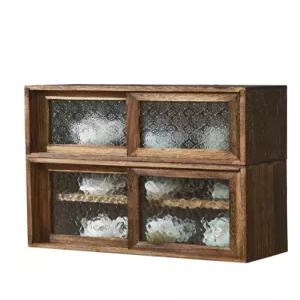 그릇장 미니 찬장 레트로 유리 원목 주방 미닫이