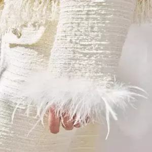 빈티지 봄 여자 프렌치 트위드 천금풍 코트 타조털 CH1