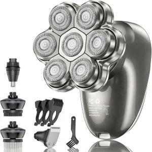 대머리 남성용 헤드 면도기 7D 플로팅 헤드와 더블 블레이드가 장착된 5-in-1 전기 - 방수 습식 건식