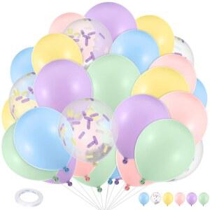 30개 파스텔 풍선 파티 장식, 12인치 색종이 리본 아이스크림 풍선, 생일 베이비 샤워 졸업 결혼식 장식용 핑크 블루 그린 옐로우