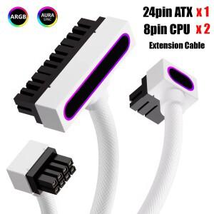 ARGB PSU 케이블 연장 키트 24핀 ATX8핀 전원 5V 3핀 주소 지정 가능 18AWG 슬리빙 처리된 90도 PC DIY 게