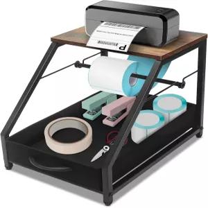 서랍이 있는 열 프린터 스탠드 롤 및 팬 폴드 라벨용 데스크톱 라벨 홀더 4x6 배송 프린터용 정리함 - 홈