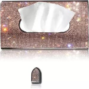 카바이저 티슈 홀더 가죽 마스크 박스 스파클링 블링 크리스탈 커버 케이스 글리터 후크 클립 (블랙)