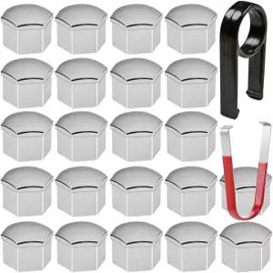 게빌데 22피스 17mm 크롬 휠 너트 캡 볼트 커버 헥사고날 타이어 및 차량용 제거 도구 세트