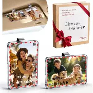 코박 2팩 아크릴 자동차 사진 홀더 마그네틱 개인 맞춤형 바이저 클립 액세서리 및 장식 가족 커플의