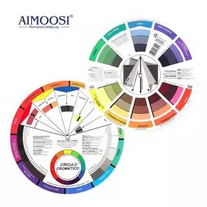 스페인어/영어 반음계 원형 12색 종이 카드 휠 3단 디자인 회전식 미니 반영구 화장용