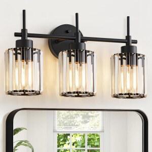 EJIAXIN 3 라이트 크리스탈 배니티 거울 위의 욕실 조명 블랙 월 벽 현대식 스콘스 침실 거실용