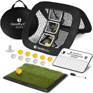 매트와 연습용 공이 포함된 골프 치핑 네트 세트 - 팝업 3타겟 스코어링 보드 티 캐리 백 실내/외 뒷마당