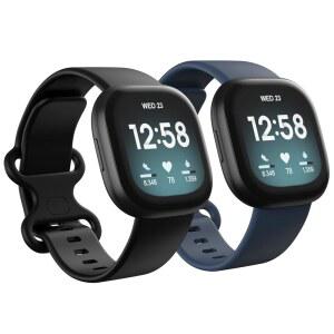 Fitbit Versa 3 / 4 클래식 5.5''-7.1'' 스포츠 여성용 소프트 밴드와 방수 2 밴드 교체용 (소형 검은색 밴드 손목 Sense 호환되는 2팩 네이비)