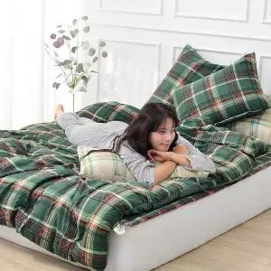 [골드스마일]국내생산 피노키오 체크 마이크로 워셔 침구 3color 이불 베개 세트 Q