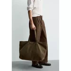 [ZARA] 자라 레더 토트백 - 카키 그린 3007598