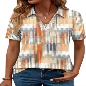 젠웨이 여성 반팔 브이넥 폴로 셔츠 비즈니스 캐주얼 작업 칼라 상의 드레시한 조니 귀여운 블라우스