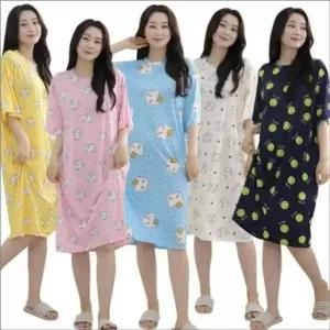 여성 캐릭터 반팔 원피스 잠옷 빅사이즈 쿨 아이스 실내복 스판원단