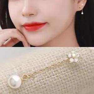 이너컨츠피어싱 진주 체인 드롭 기본 골드 금 피어싱 14K