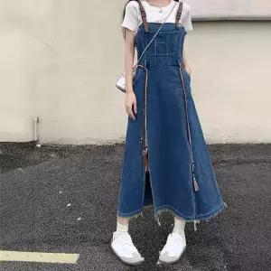 멜빵 빅사이즈 데일리 스커트 데님 서스펜더 청 청치마 치마 롱