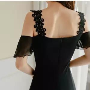 EAMT 치마 슬리브리스 봄가을 슬림 머메이드 프릴 쉬폰 레이스 여성원피스 드레스 YJ3