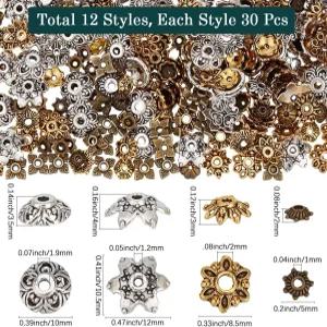 써니클루 1박스 360pcs 12스타일 플로럴 비드 캡스페이서 캡 빈티지 앤티크 실버 골드 브론즈 합금 메탈