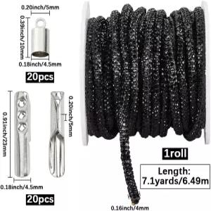 GORYCRAFT 650만 라인스톤 튜브 코드 4mm 블랙 글리터 스팽글 신발끈과 아글렛 및 엔드 캡 블링 크리스탈