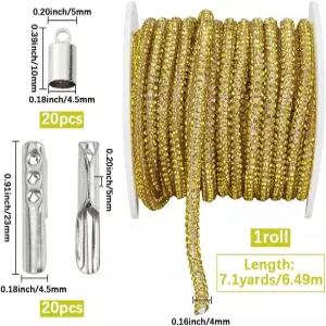 GORGCRAFT 650만 라인스톤 튜브 코드 4mm 글리터 스팽글 신발끈과 아글렛 및 끝 블링 크리스탈 끈끈 DIY