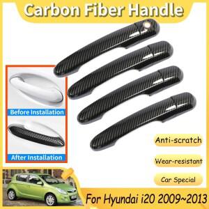 현대 호환 i20 MK1 P8 2009 탄소 섬유 크롬 자동차 문짝 핸들 커버  긁힘 방지 스티커 액세서리