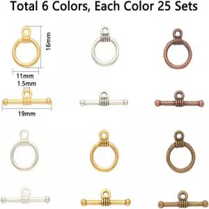 PH PandaHall 150 세트 원형 토글 클래스프 팔찌 잠금 주얼리 패스너 버클 OT 엔드 T-바 커넥터 바 및