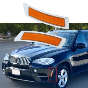 BMW 호환 호환 X5 E70 LCI / 페이스리프트 2011 2013용 프론트 범퍼 사이드 마커 리플렉터 2개 63147274433