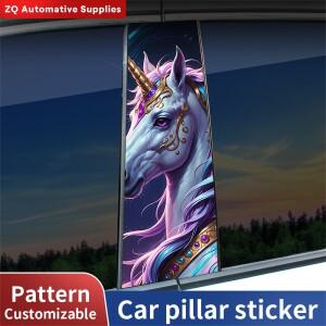 재미있는 유니콘 자동차 스티커 동물 모양 B필러 방수 센터 컬럼 장식 커버 스크래치 방지 문 데칼 액세서