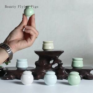 소형 블러쉬 립스틱 파우더 포켓 세라믹 찻주전자 미니 소형 소형 도자기 빈 캔 미니 소형 알약 보관 항아