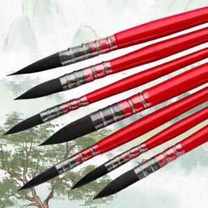 화가용 다람쥐털로 만든 빨간색 유화 붓 이상적인 나무 원형 - 팁 라인 드로잉 수채화 붓