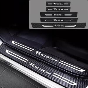 현대 호환 투손 트렁크 씰 보호 스트립 내구성 데칼 액세서리 용 탄소 섬유 자동차 앞 뒤 문 임계 값 스티