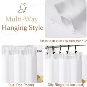 창문용 에베스토 퓨어 화이트 밸런스 조명 필터링 주방 욕실 지하실용 듀얼 막대 포켓 쇼트 윈도우 커튼