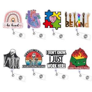 2024  디자인 1 조각 반짝이 아크릴개폐식 간호사 배지 릴 패션 러브 하트 레인보우 해골 ID 카드 홀더 매